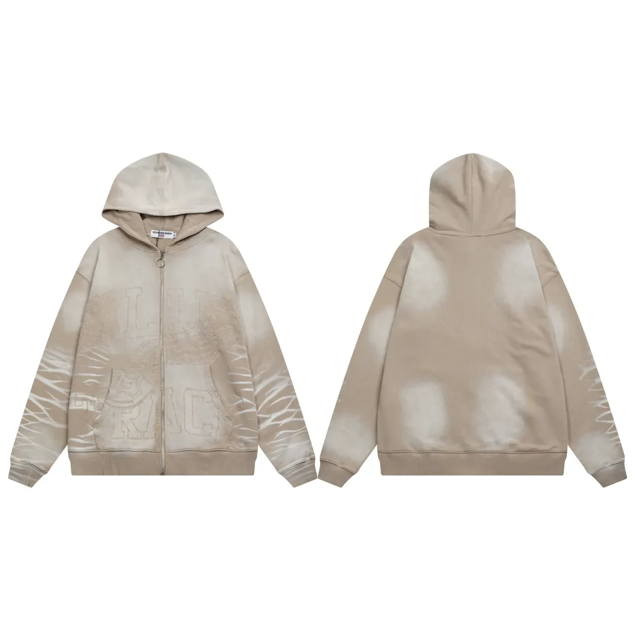 Black Gray Full-Zip Embroidered Graphic Hoodie 2