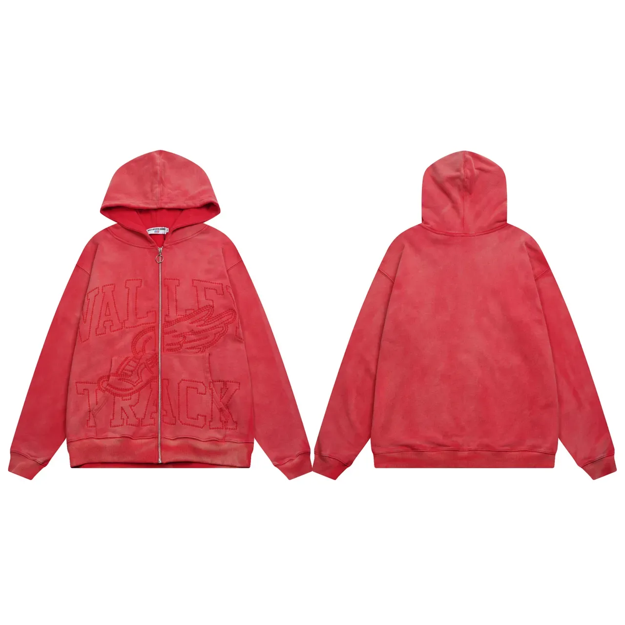 Black Gray Full-Zip Embroidered Graphic Hoodie 3