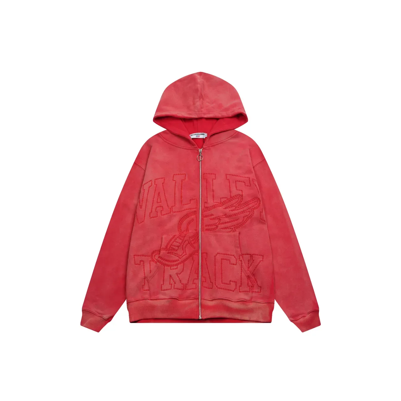 Black Gray Full-Zip Embroidered Graphic Hoodie 5