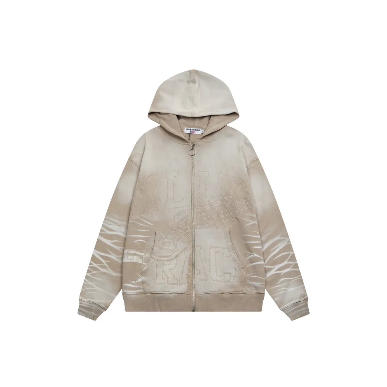 Black Gray Full-Zip Embroidered Graphic Hoodie 9