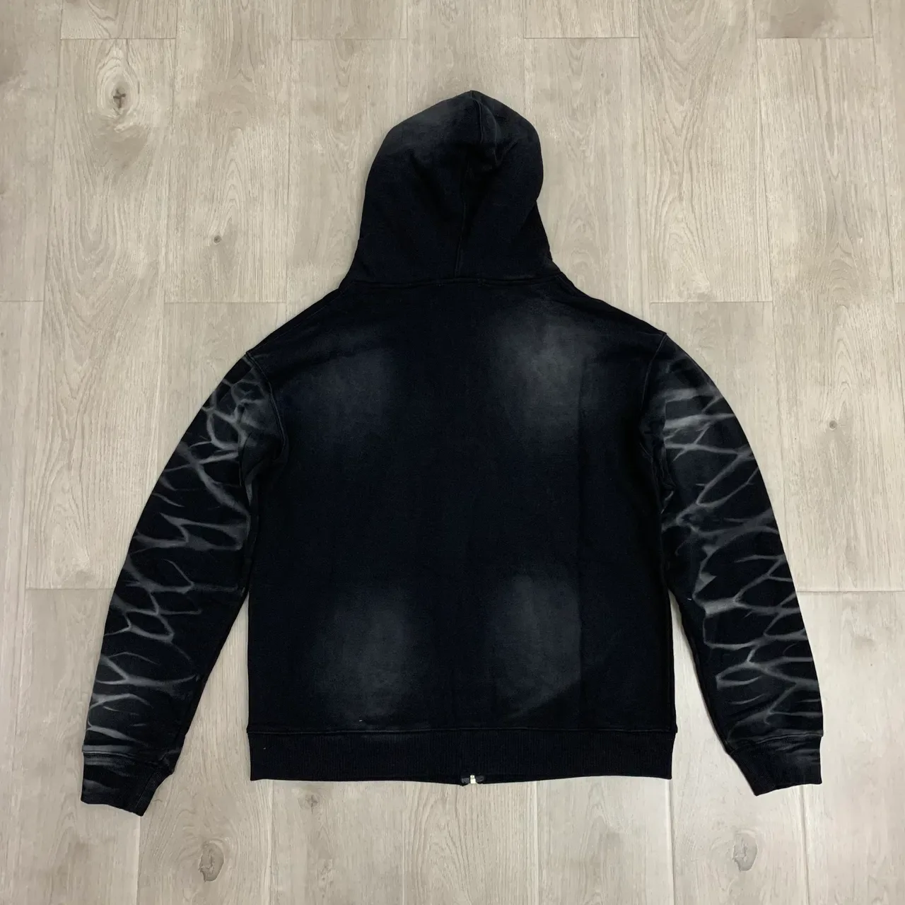 Black Gray Full-Zip Embroidered Graphic Hoodie 14