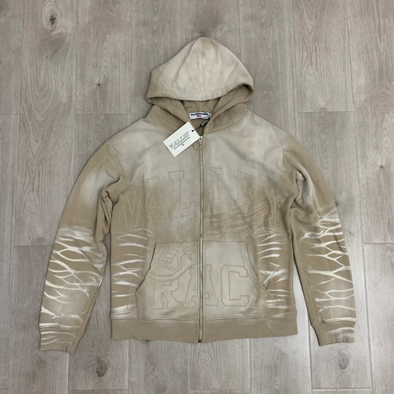 Black Gray Full-Zip Embroidered Graphic Hoodie 17