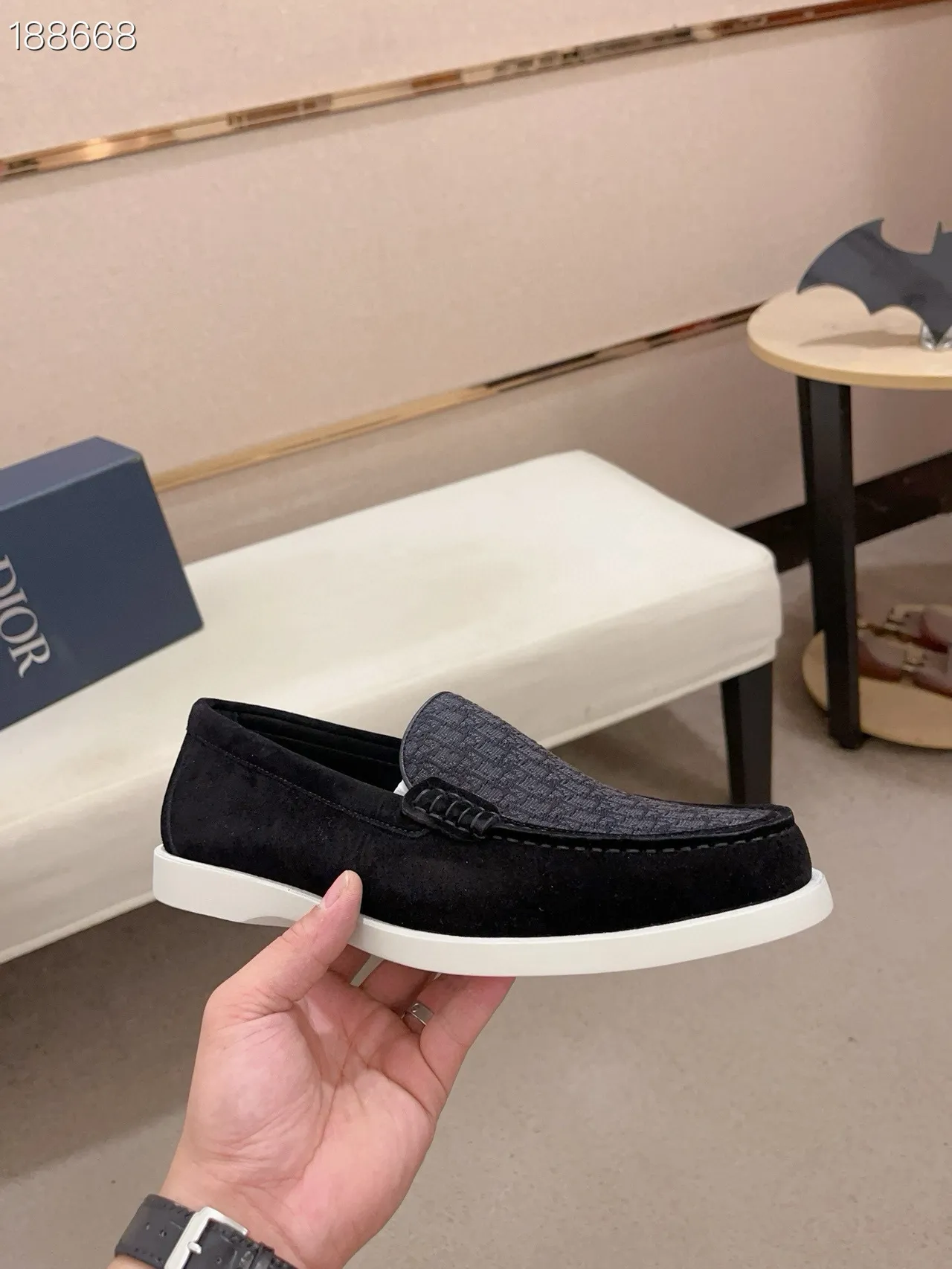 Black Gray Suede Upper Patterned Vamp Loafer 6