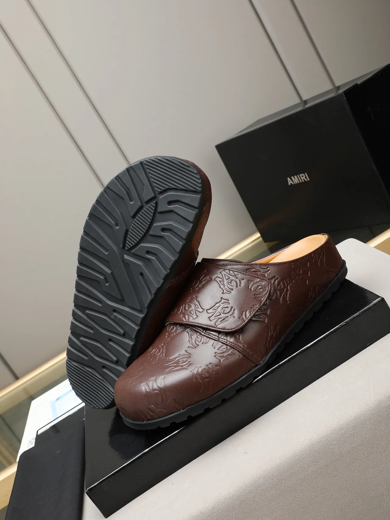 Black Green Embossed Monogram Pattern Single Strap Closure Loafer 7
