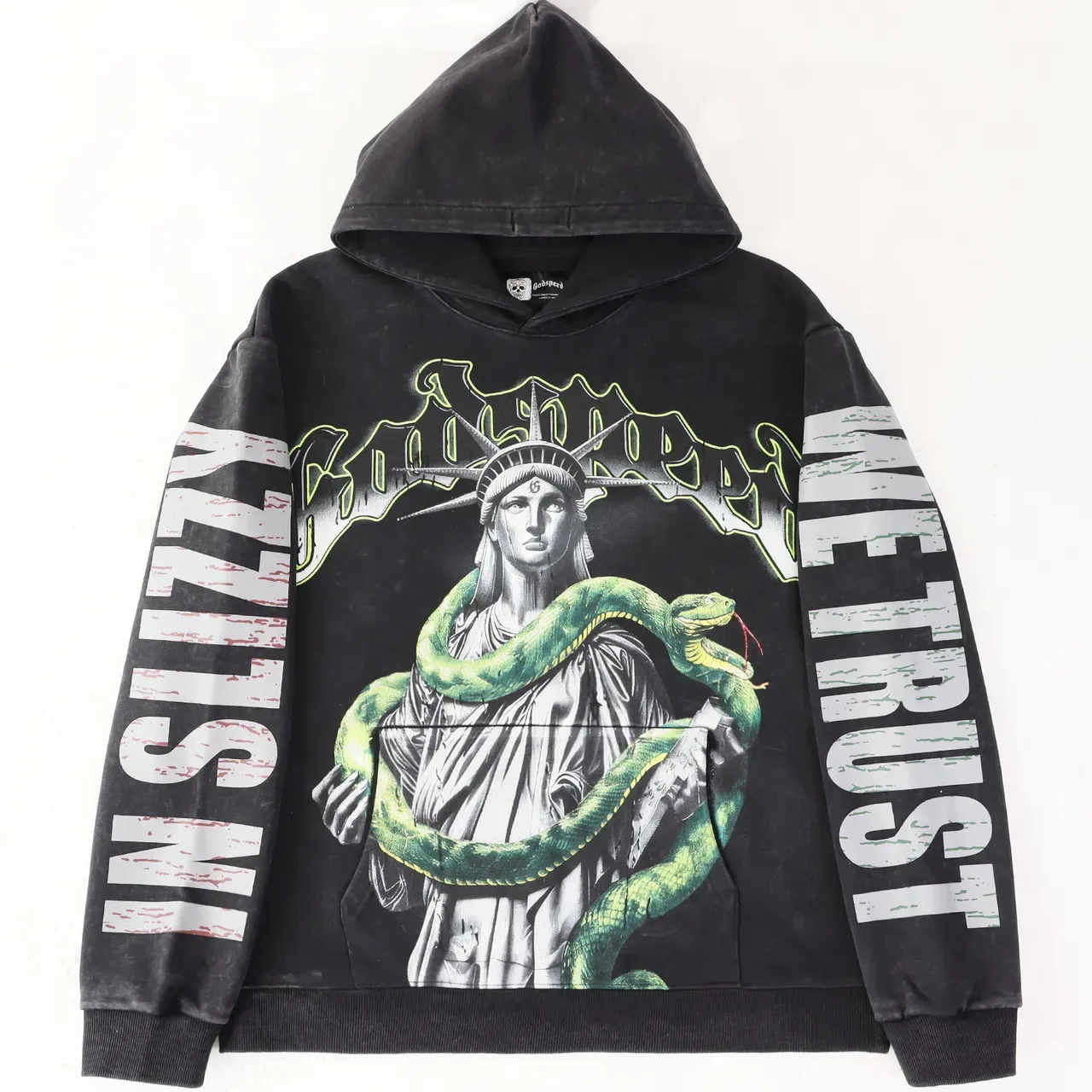 Black Green Graphic-Print Oversized Fit Hoodie 2