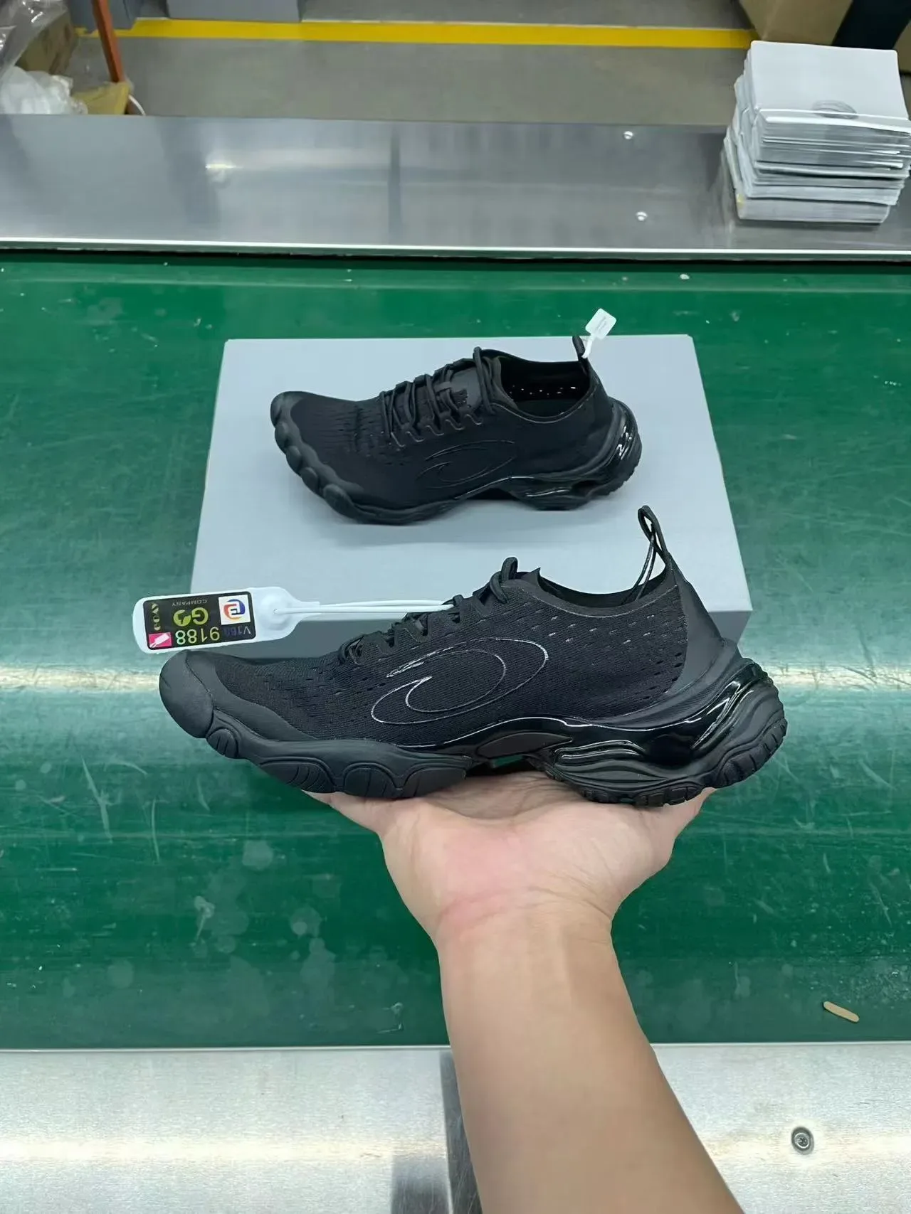 Black Knit Upper Segmented Toe Bumper Sneakers 4