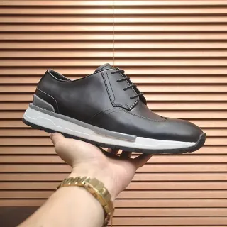 Black Leather Cap-Toe Hybrid Sole Leather Shoe