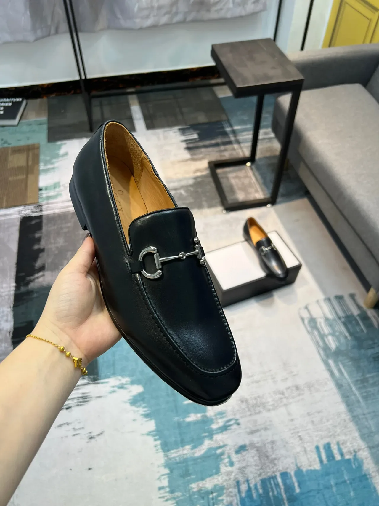 Black Leather Horsebit Buckle Loafer 5