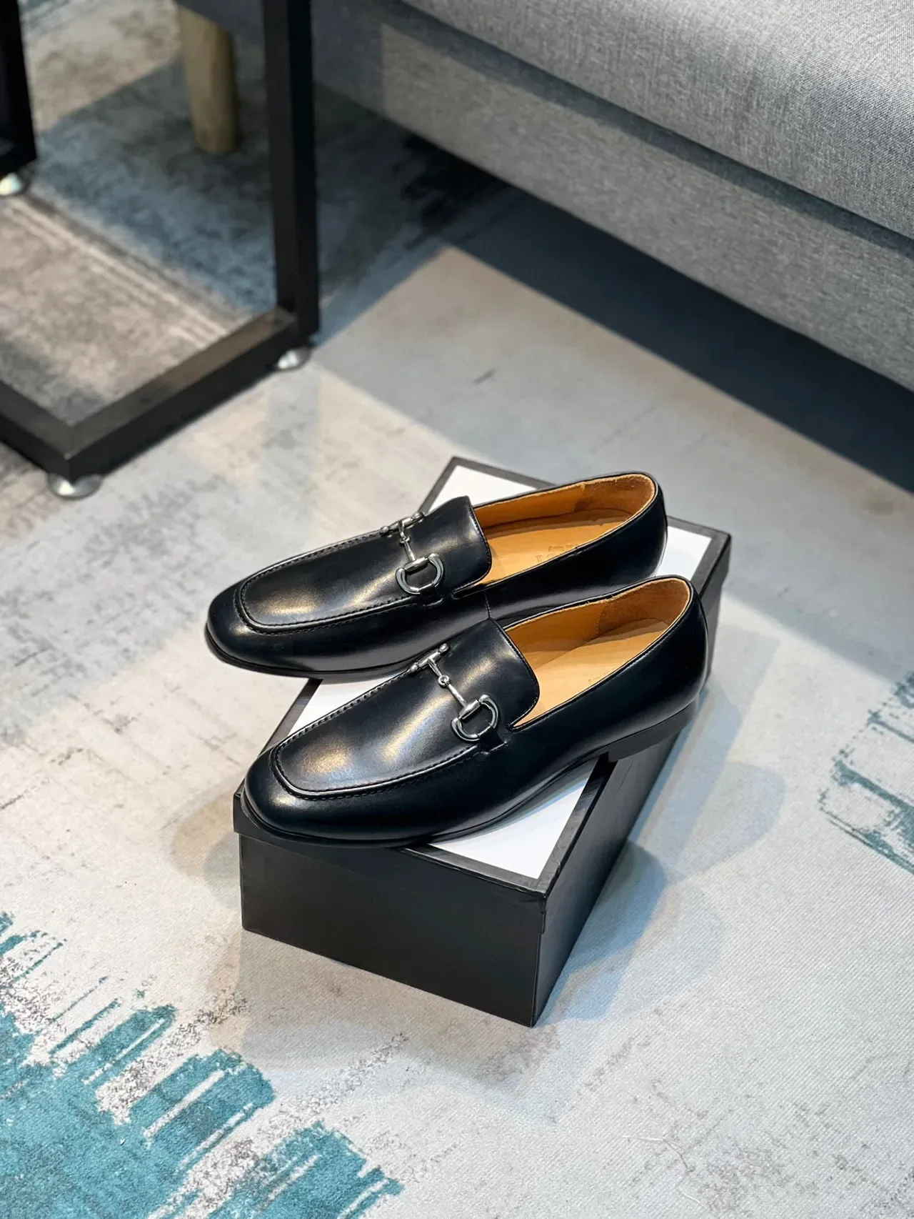 Black Leather Horsebit Buckle Loafer 6