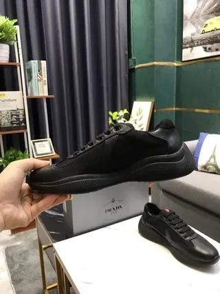 Black Leather-Mesh Platform Sneakers 2