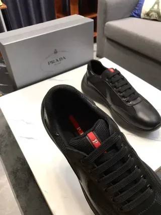 Black Leather-Mesh Platform Sneakers 3