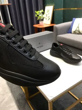 Black Leather-Mesh Platform Sneakers 5