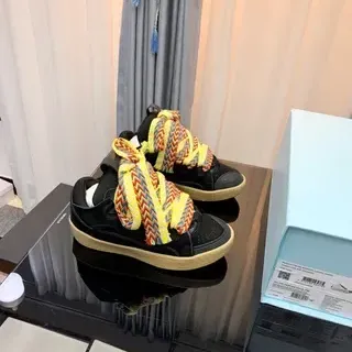 Preto Multicolor Sem Cadarços Low-Top Oversized Trançados Lifestyle Tênis
