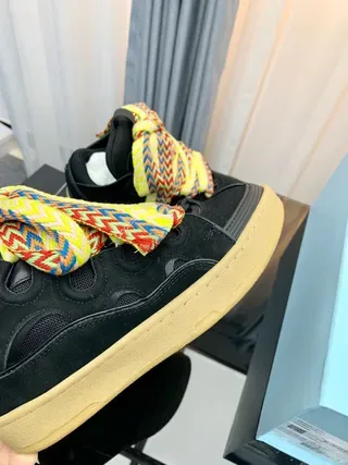 Black Multicolor Laceless Low-Top Oversized Woven Laces Lifestyle Sneakers 7