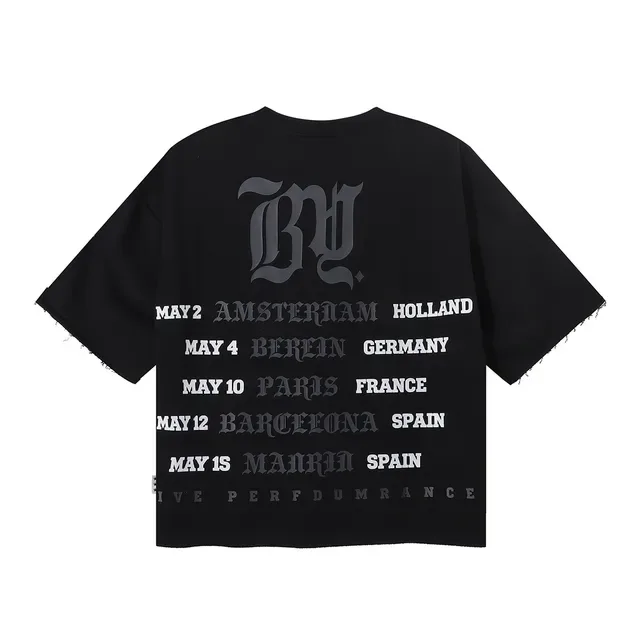 Black Multicolor Oversized Fit Raw-Edge Hem T-Shirt 2