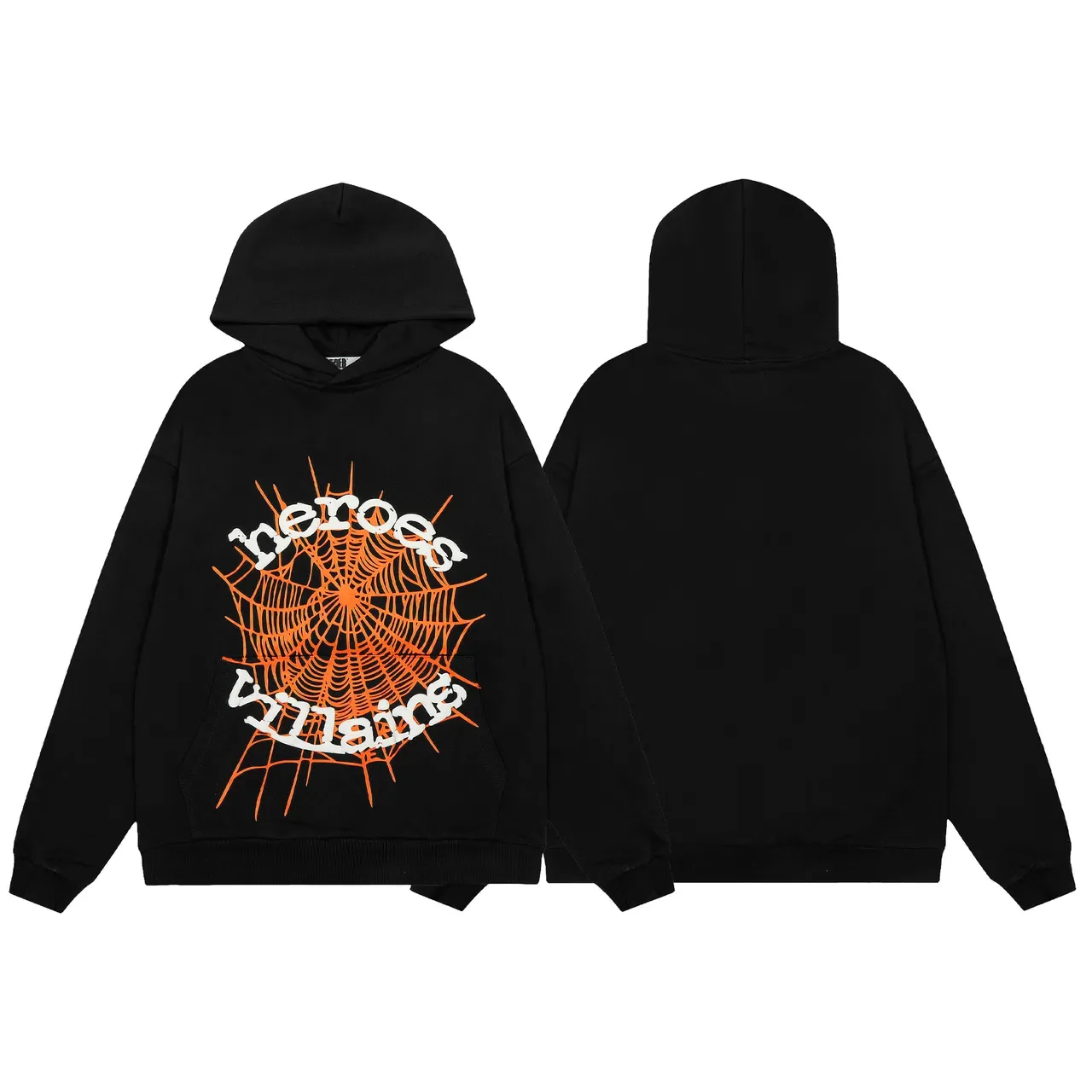 Black Orange Oversized Fit Graphic-Print Front Hoodie 2