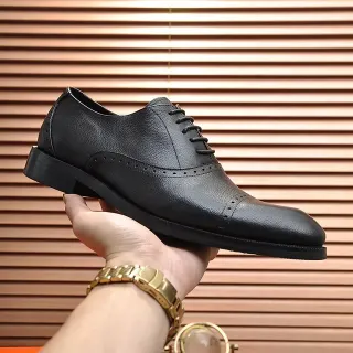 Black Pebbled Leather Full Brogue Oxford Shoes