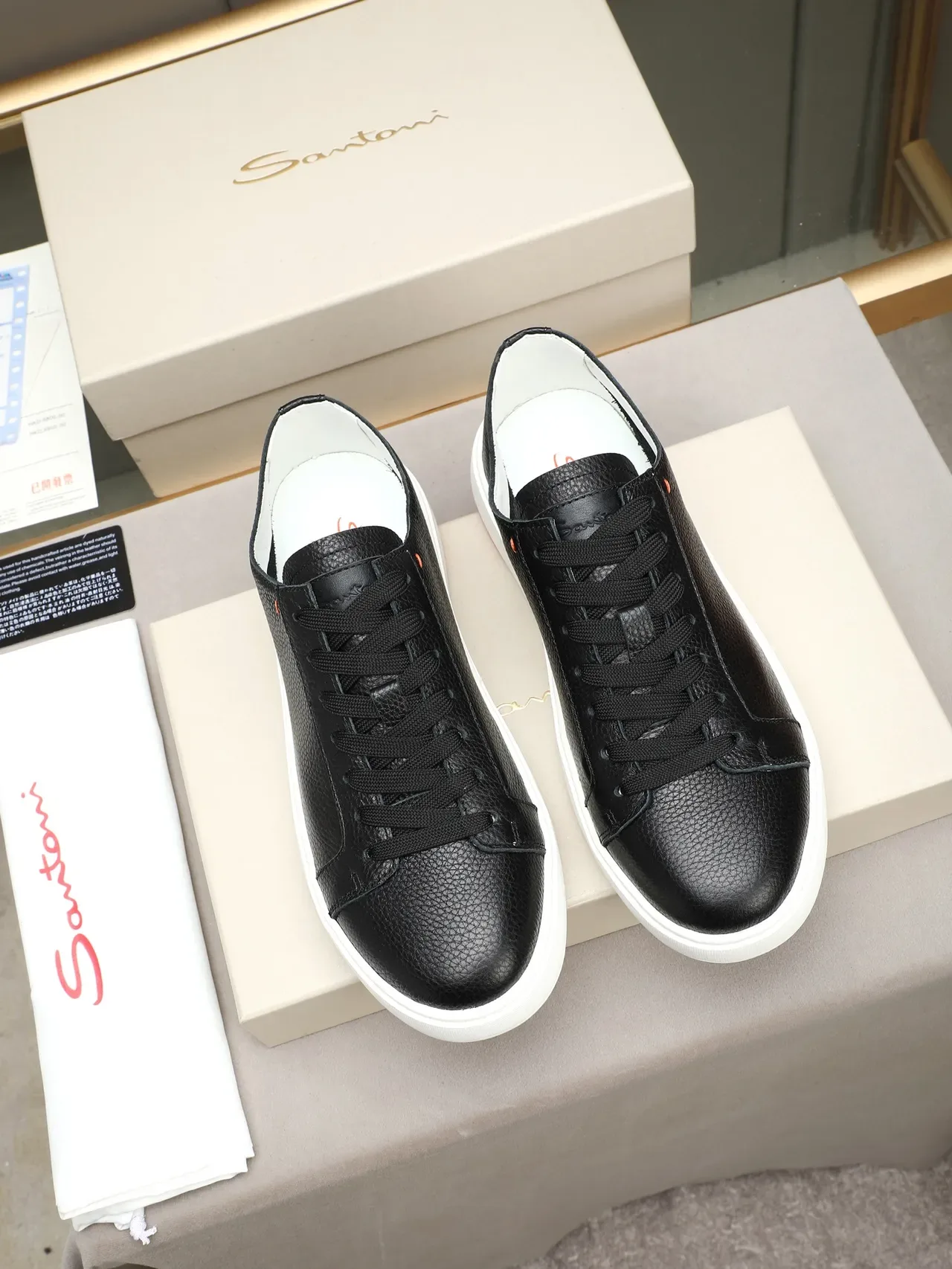 Black Pebbled Leather Low-Top Lifestyle Sneaker 2