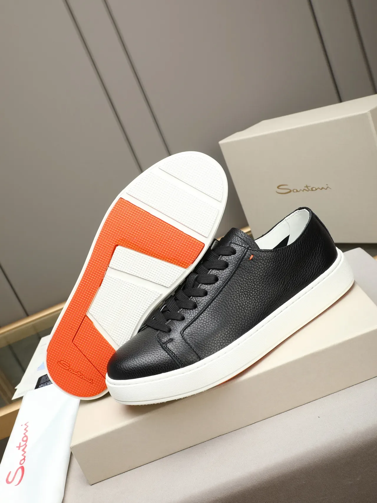 Black Pebbled Leather Low-Top Lifestyle Sneaker 4