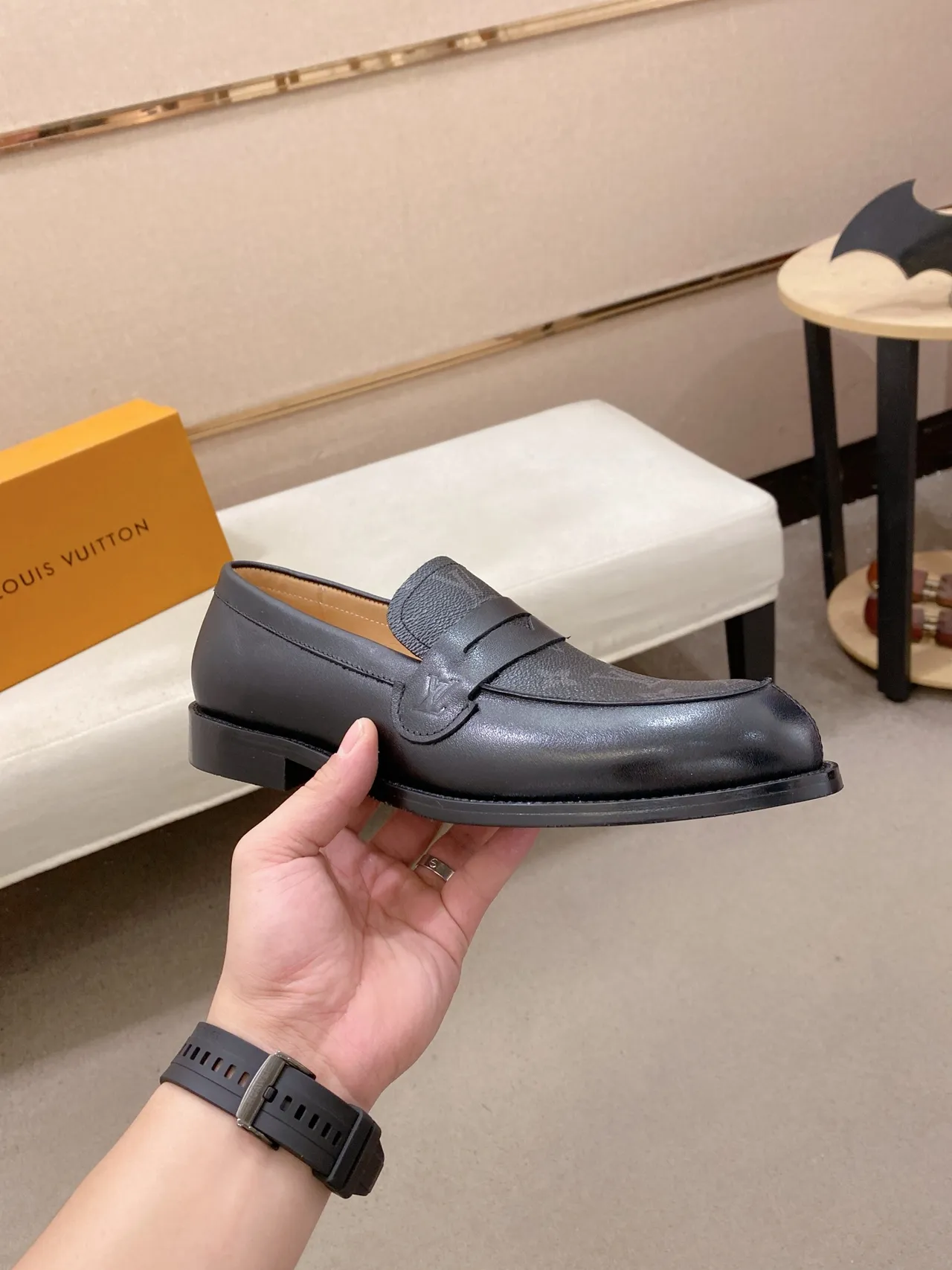 Black Penny Strap Moc-Toe Stitching Loafer 4