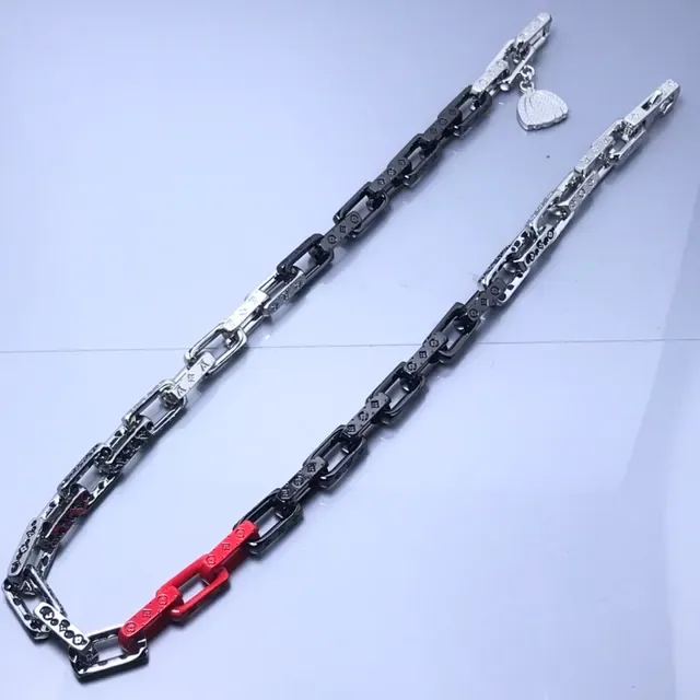 Black Red Chunky Link Chain Two-Tone Metallic Necklace 2