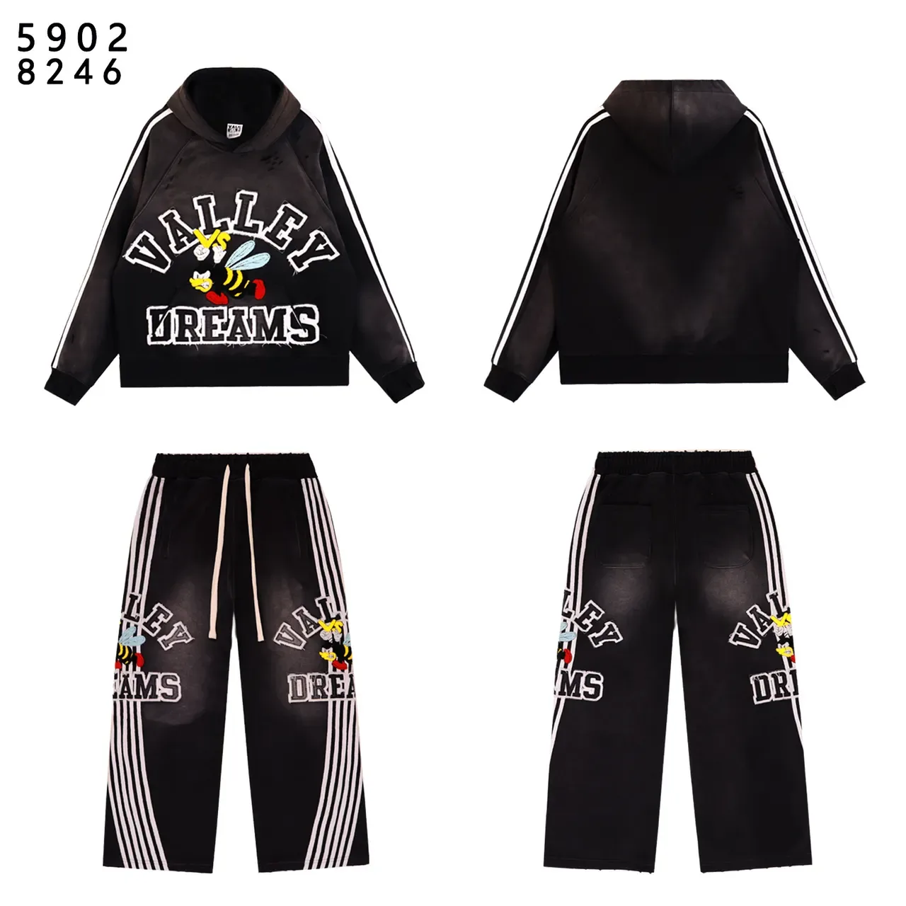 Black Red Graphic-Print Contrast Stripe Sleeves Hoodie 7