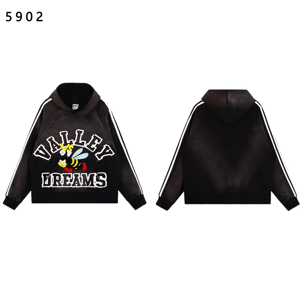 Black Red Graphic-Print Contrast Stripe Sleeves Hoodie 12