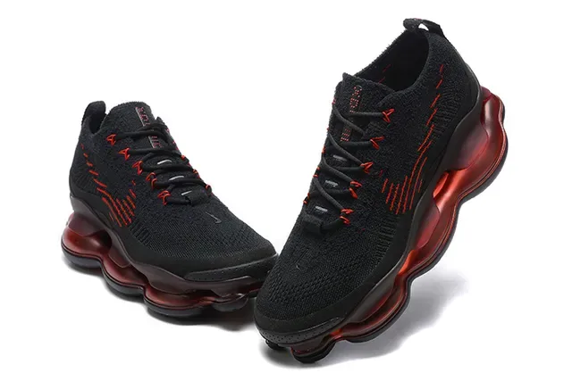 Black Red Knit Upper Stitched Accents Sneakers 3