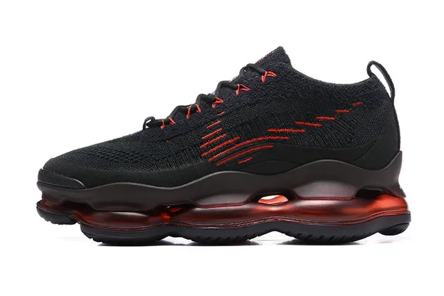 Black Red Knit Upper Stitched Accents Sneakers 4