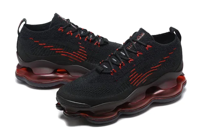 Black Red Knit Upper Stitched Accents Sneakers 5