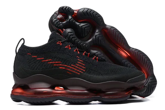 Black Red Knit Upper Stitched Accents Sneakers 6