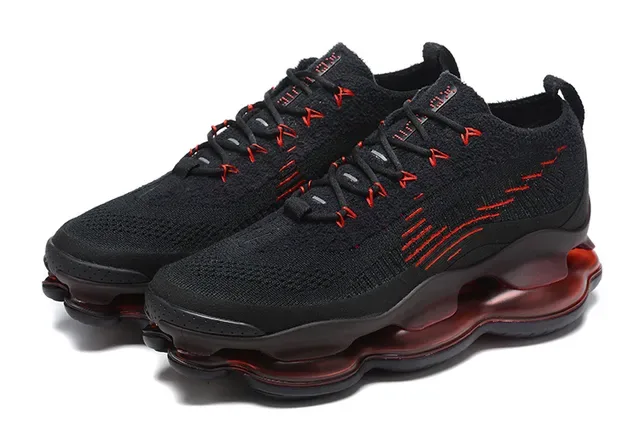 Black Red Knit Upper Stitched Accents Sneakers 7