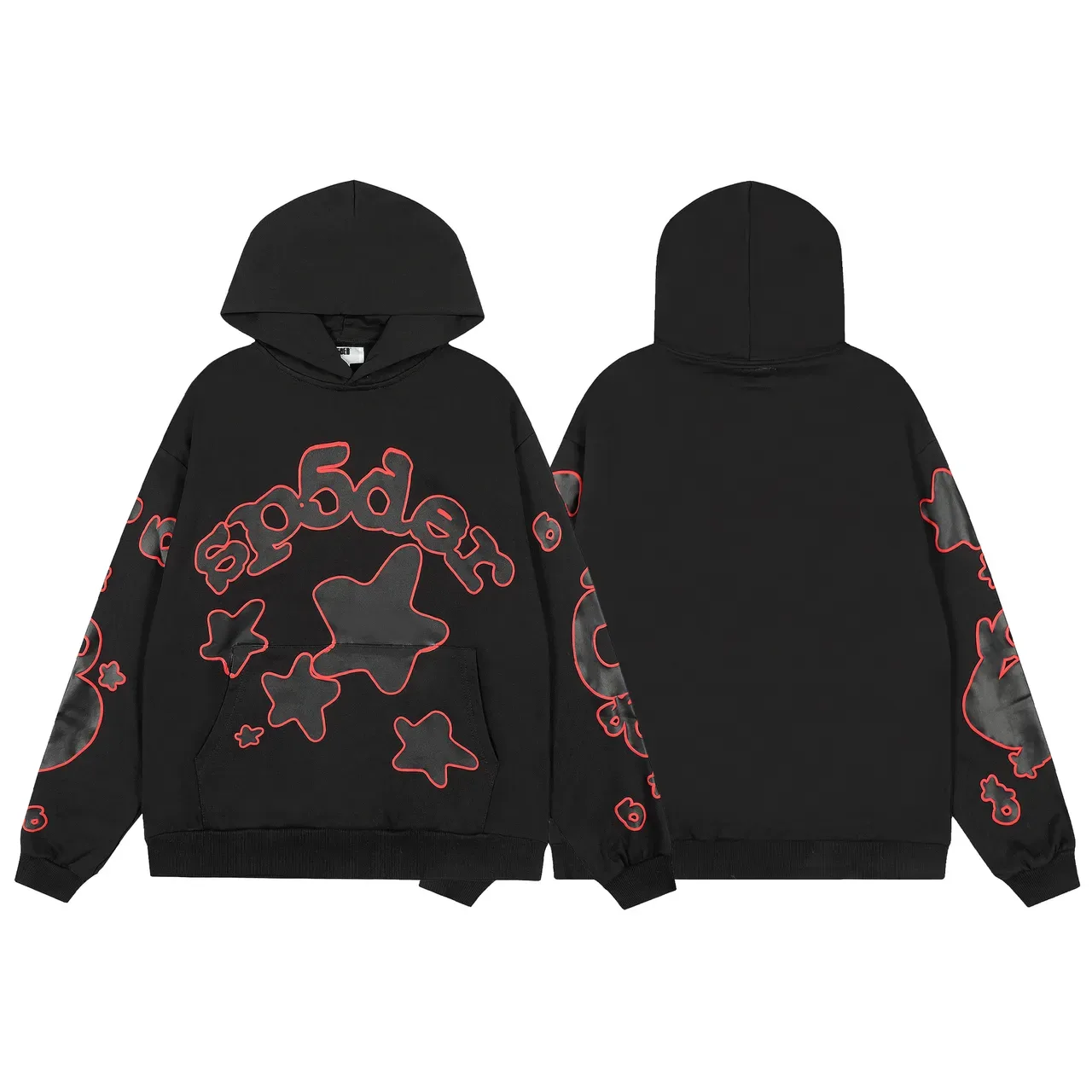 Black Red Oversized Fit Graphic-Print Front Hoodie 3
