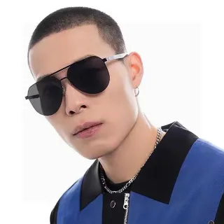 Black Silver Aviator-Style Double Bridge Sunglasses