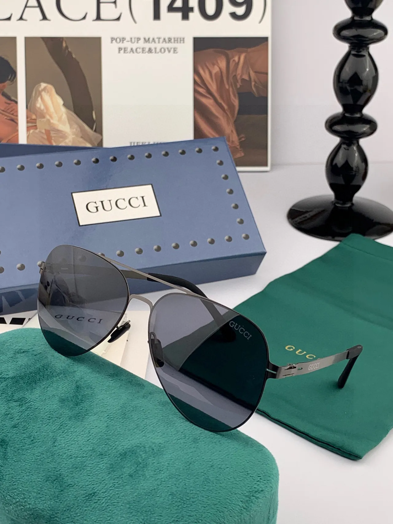Black Silver Aviator-Style Double Bridge Sunglasses 3
