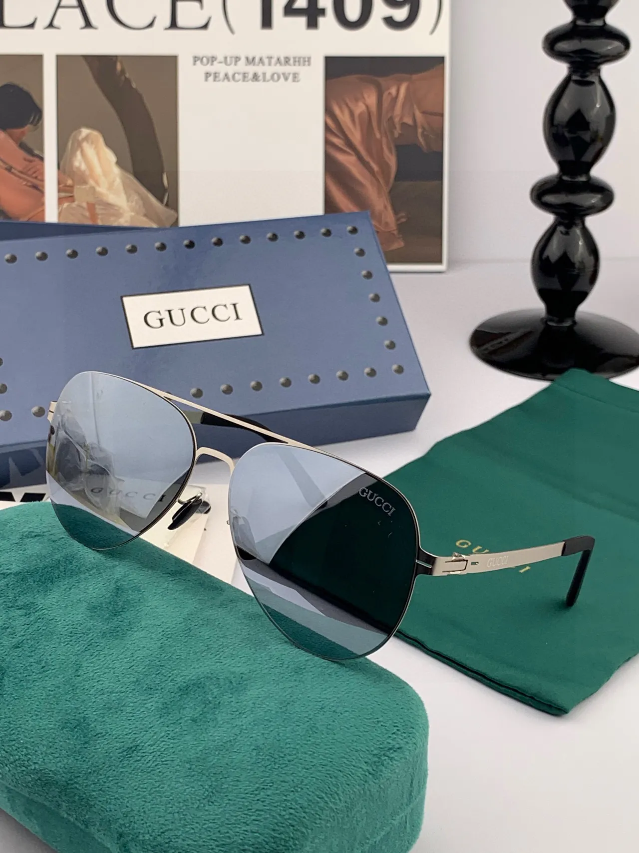 Black Silver Aviator-Style Double Bridge Sunglasses 4