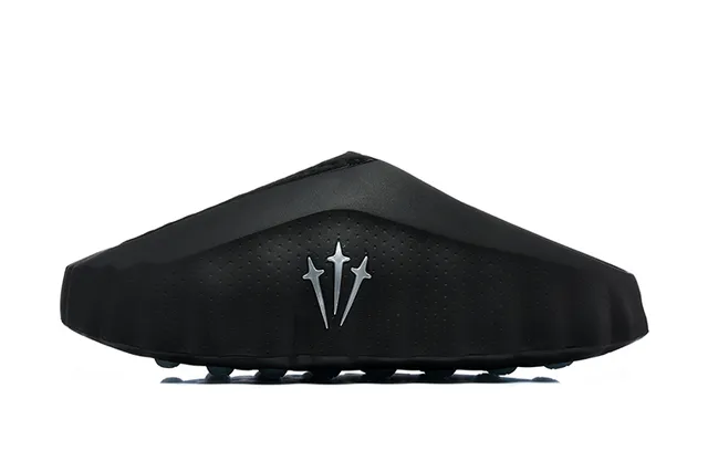 Black Silver Molded Rubber Sole Perforated Upper Slippers 6