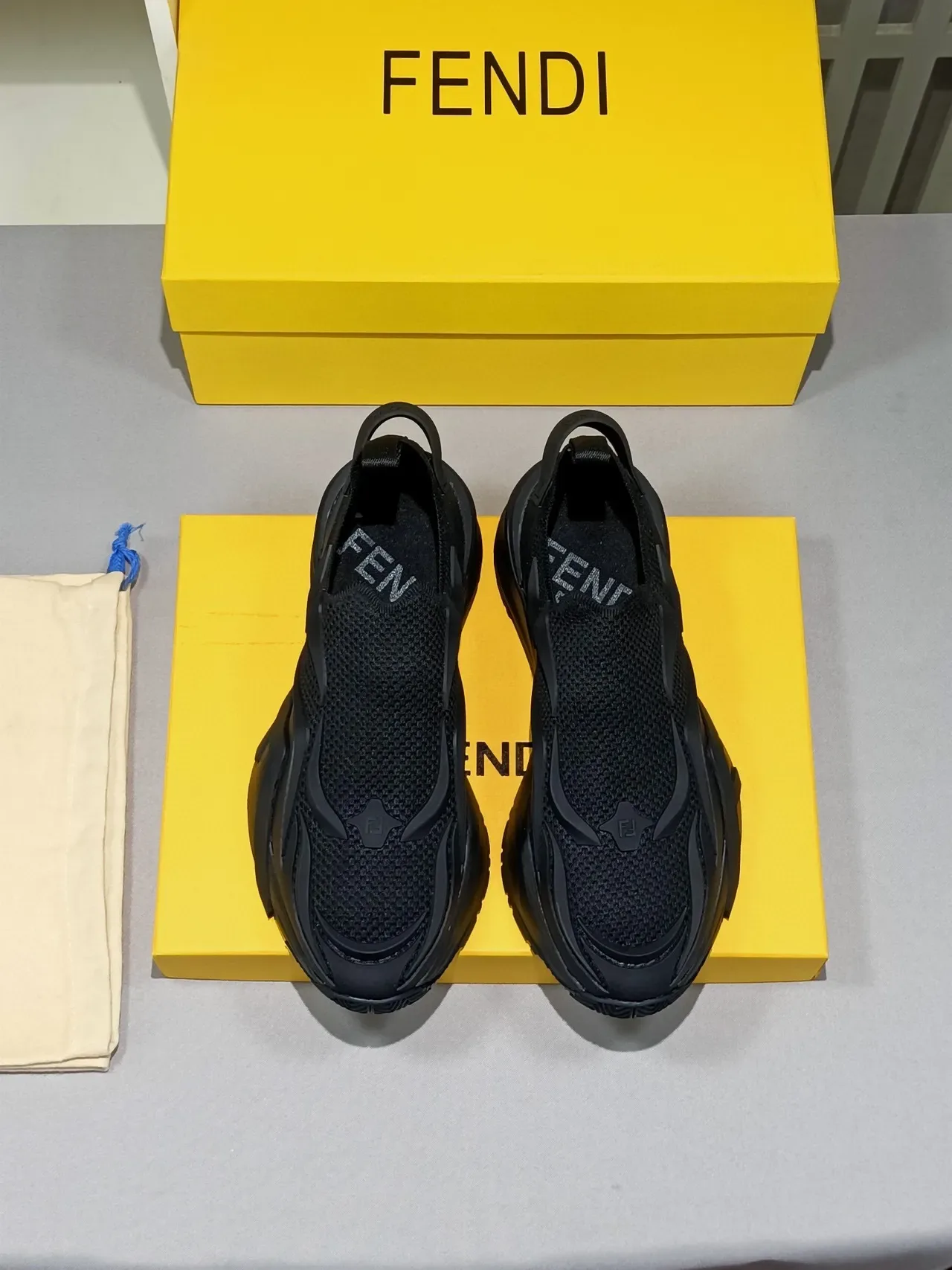 Black Slip-On Construction Knit Mesh Upper Sneakers 2