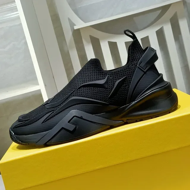 Black Slip-On Construction Knit Mesh Upper Sneakers 4