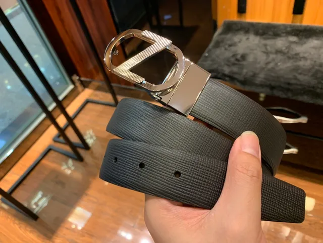Black Textured Strap Reversible Silver-Tone Buckle Leather Belt 2