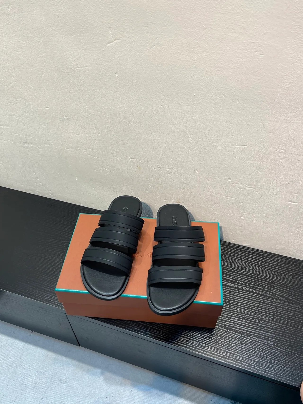 Black Three-Strap Slide Slippers 2