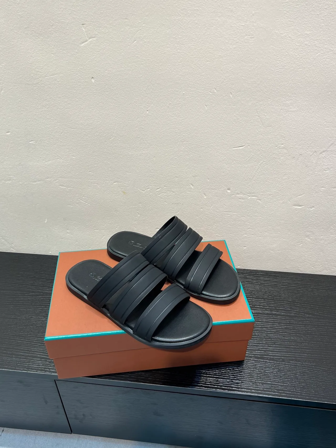 Black Three-Strap Slide Slippers 5