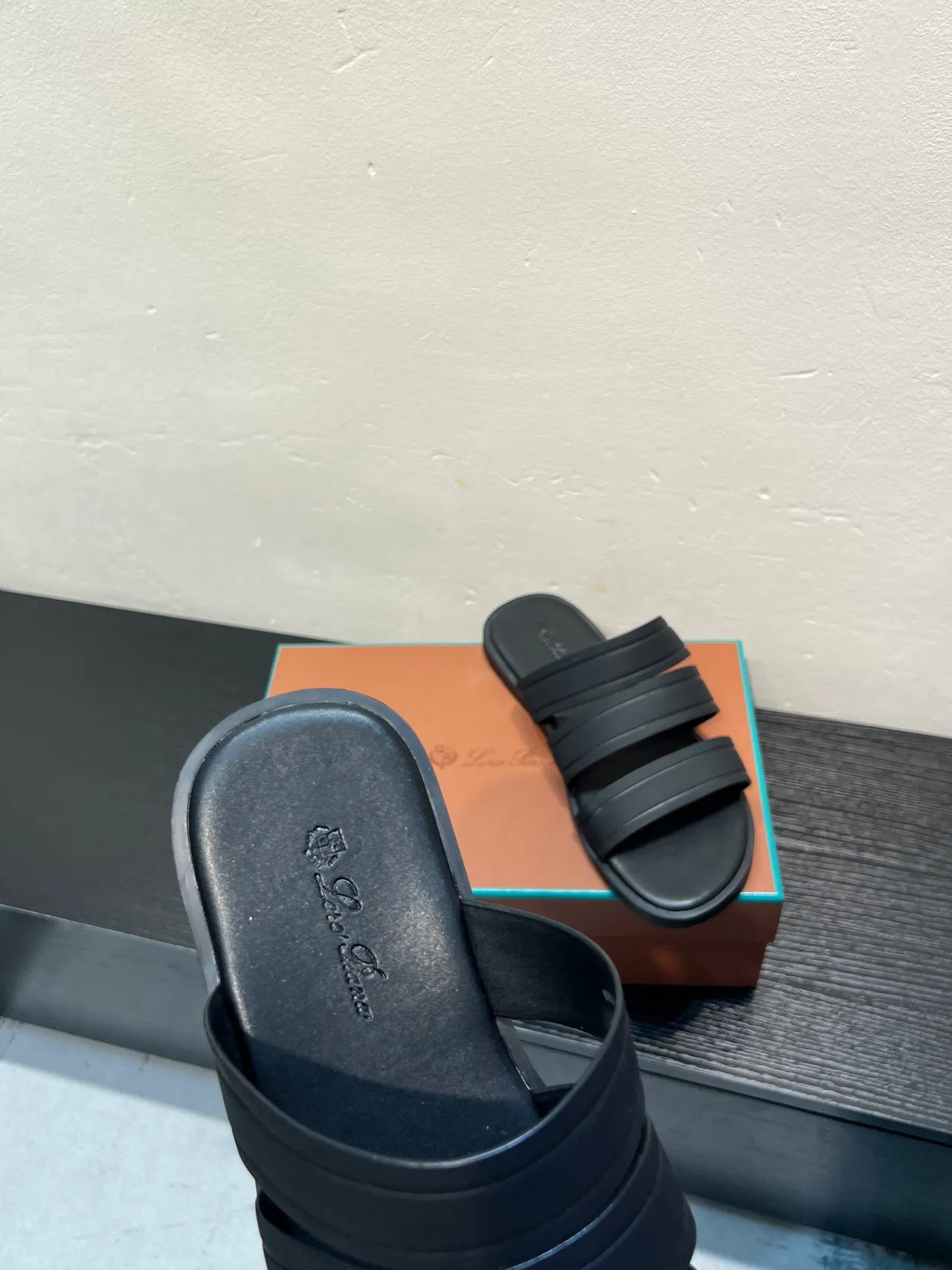 Black Three-Strap Slide Slippers 7