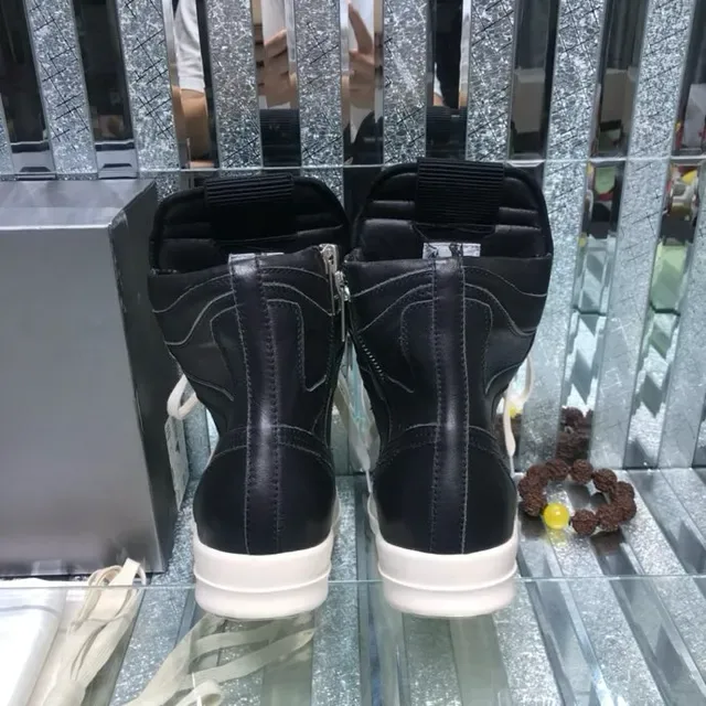 Black White High-Top Panelled Leather Sneakers 4