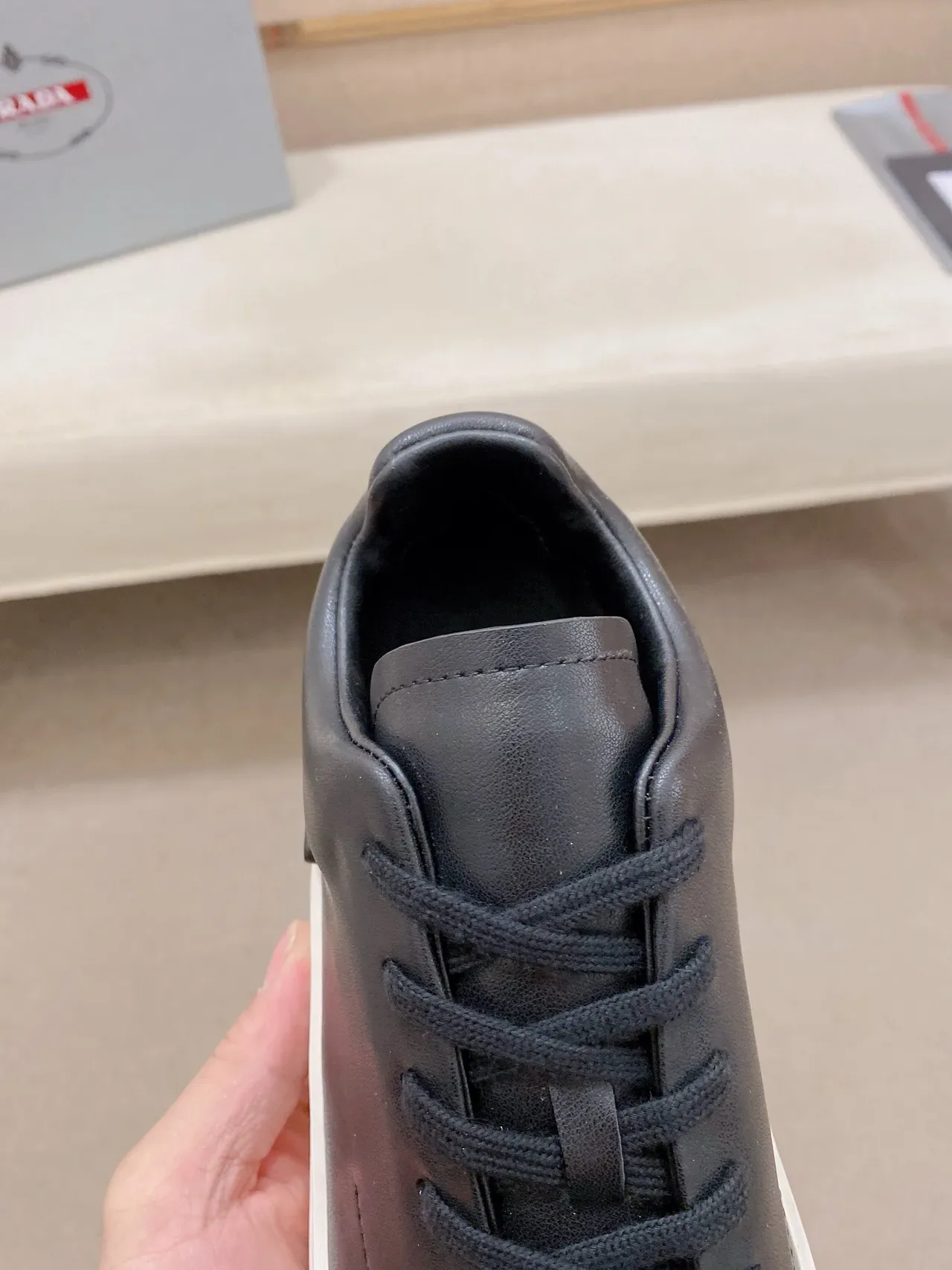 Black White Leather Upper Contrast Cupsole Sneakers 4