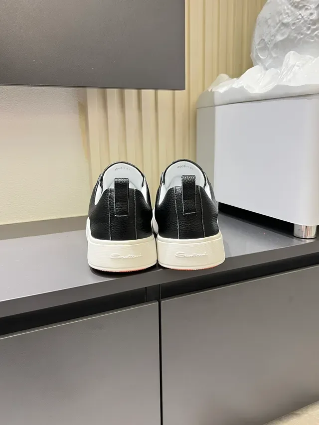 Black White Slip-On Pebbled Leather Sneakers 2