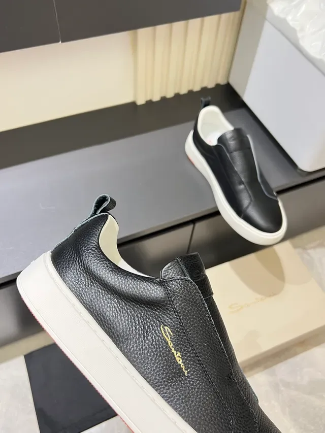 Black White Slip-On Pebbled Leather Sneakers 3