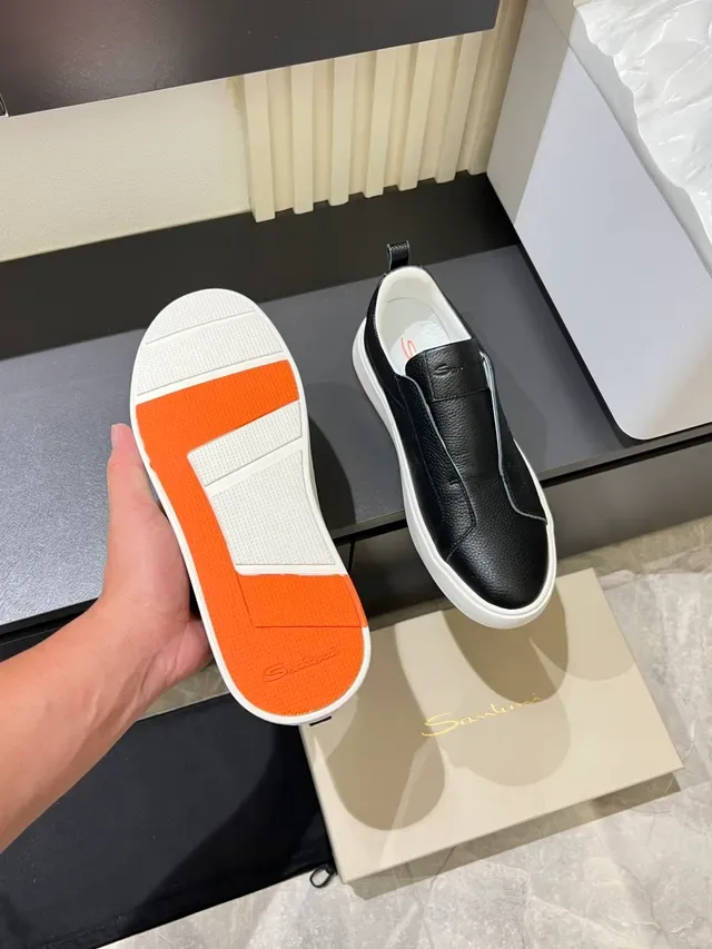 Black White Slip-On Pebbled Leather Sneakers 4