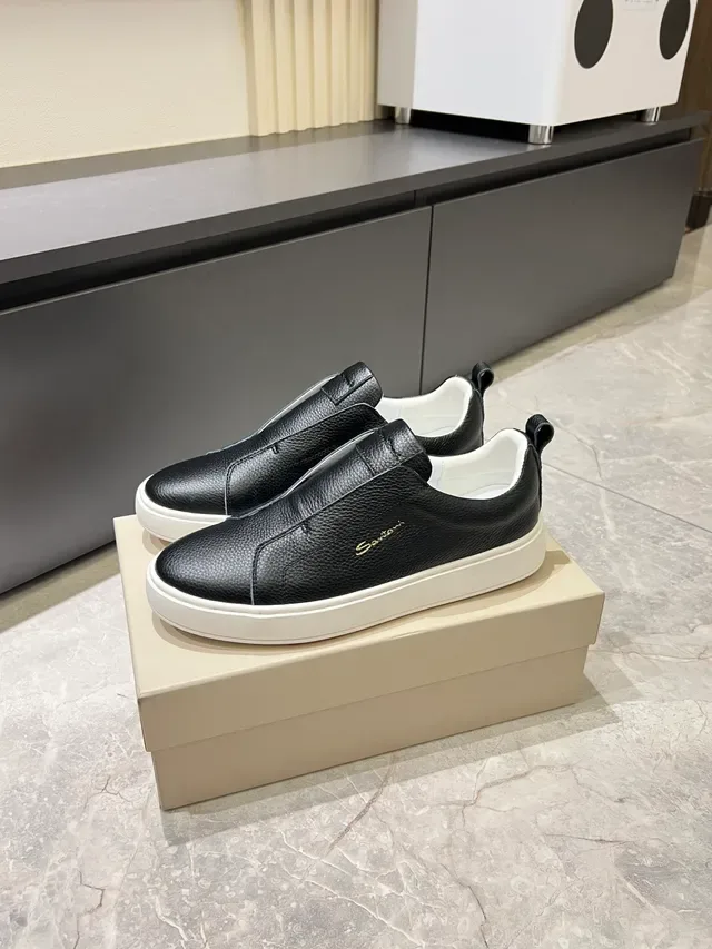Black White Slip-On Pebbled Leather Sneakers 5