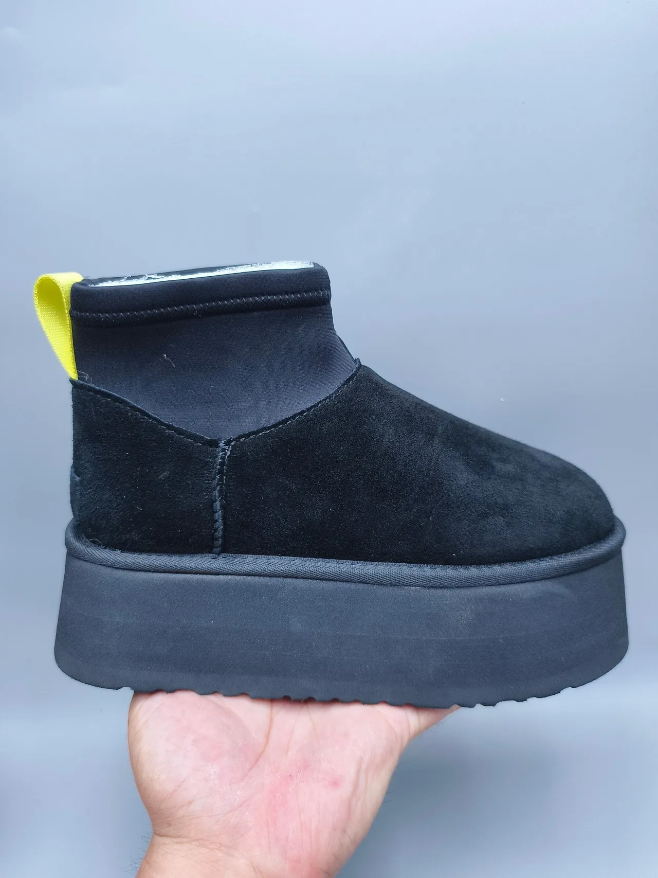 Black Yellow Platform Sole Suede Upper Ankle Boots 2